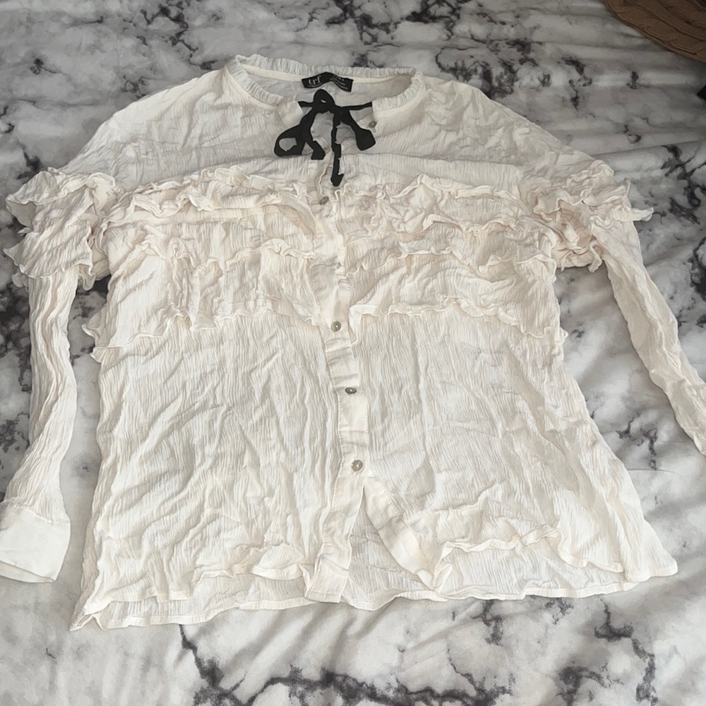 Zara Long Sleeve Off White Blouse